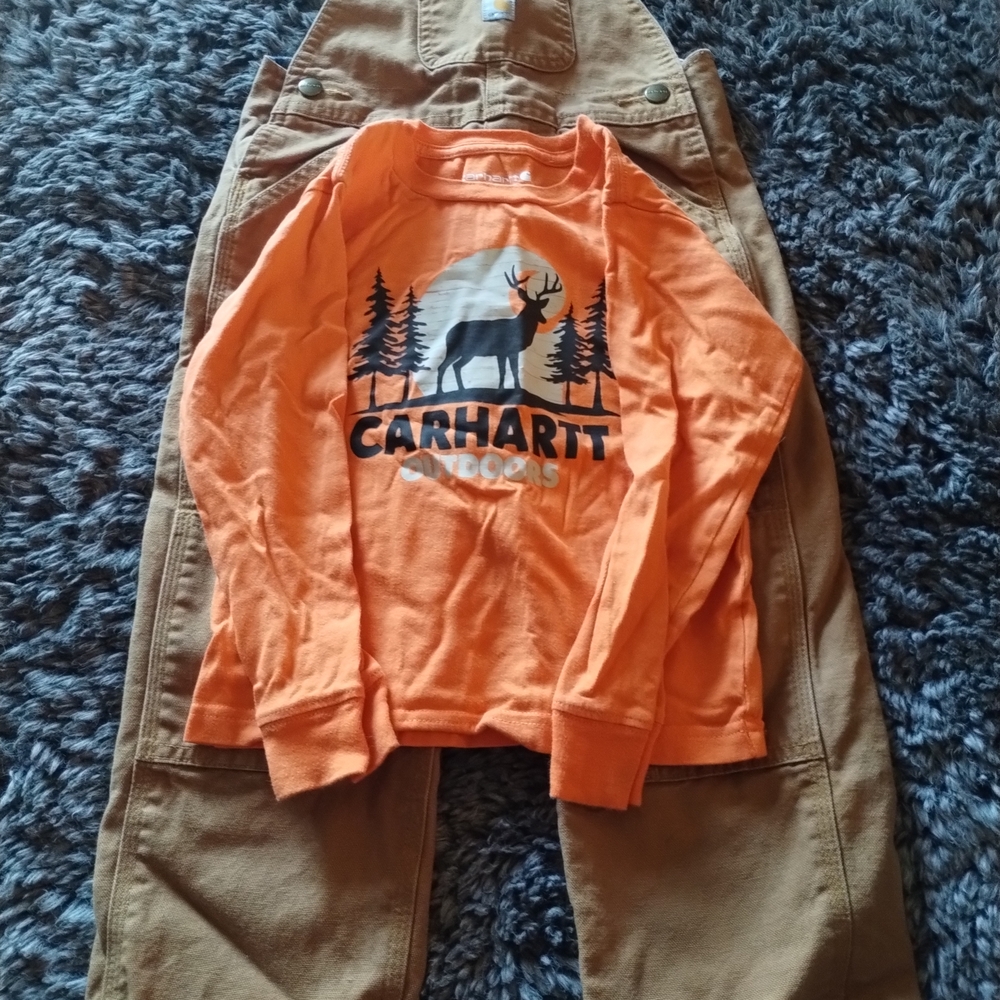 Carhartt Kids Orange Tee and Tan Overalls